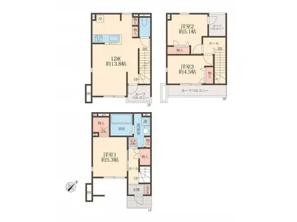 COMICHI浦和区元町(3LDK/1階)の間取り写真