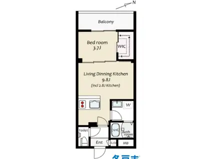 KUZE市川(1LDK/4階)の間取り写真