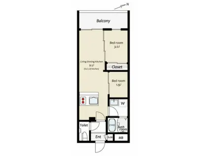 KUZE市川(1SLDK/5階)の間取り写真