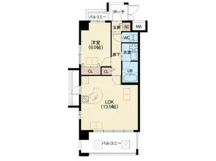 ノースVILLAGE壱番館(1LDK/9階)の間取り写真