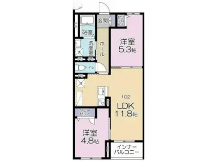 カサブランカ(2LDK/2階)の間取り写真