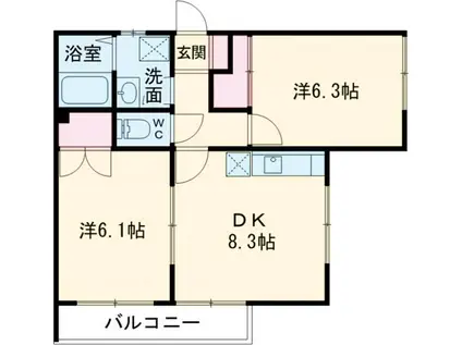 エルガーデン(2DK/1階)の間取り写真