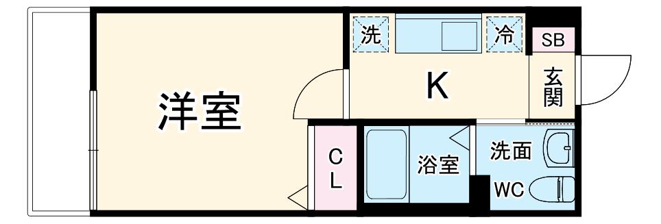 メゾンミルフィーユ海老名B棟(1K/1階)の間取り写真