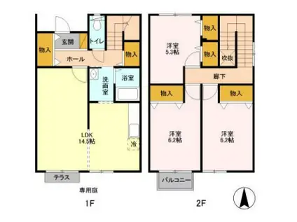 京葉線 蘇我駅 徒歩18分 2階建 築22年(3LDK)の間取り写真