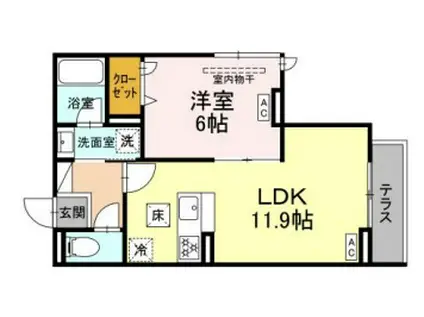 セレスティア東保木間Ⅱ(1LDK/1階)の間取り写真