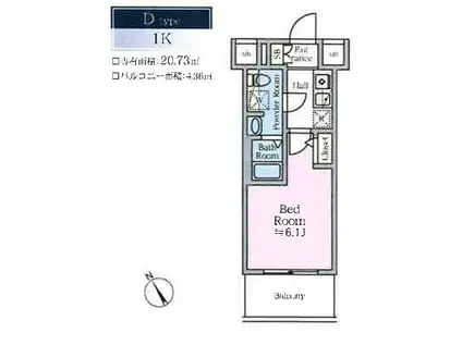 ティモーネグランデ川崎(1K/3階)の間取り写真