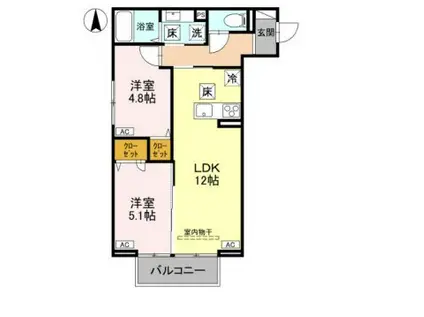 ノーブルラフィネ土呂町(2LDK/1階)の間取り写真