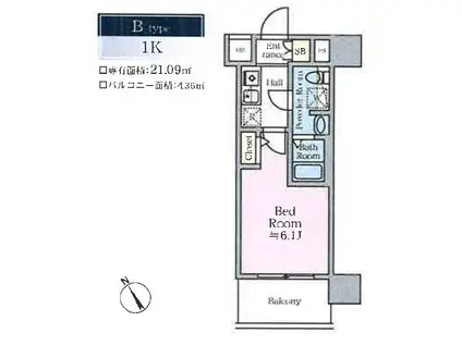 ティモーネグランデ川崎(1K/5階)の間取り写真
