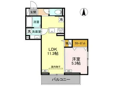 ノーブルラフィネ土呂町(1LDK/2階)の間取り写真