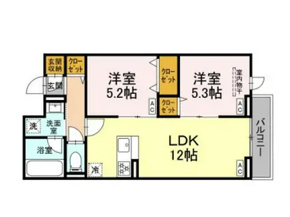 セレスティア東保木間Ⅱ(2LDK/2階)の間取り写真