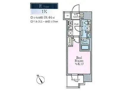 ティモーネグランデ川崎(1K/9階)の間取り写真