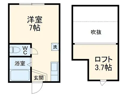 エバークレスト1(ワンルーム/2階)の間取り写真