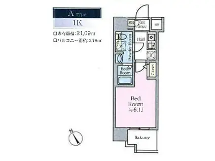 ティモーネグランデ川崎(1K/11階)の間取り写真