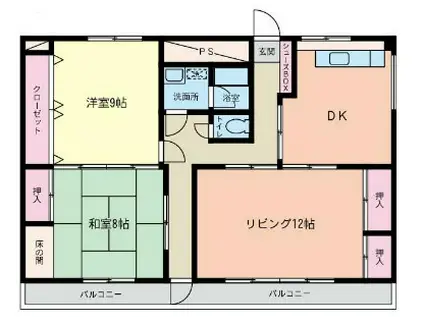 大野台クレセント(2LDK/2階)の間取り写真
