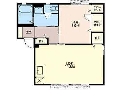 ヴェルドミールⅠ(1K/1階)の間取り写真