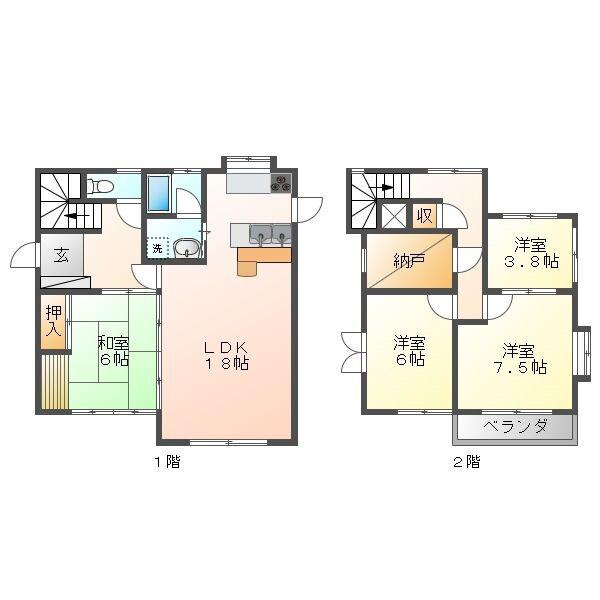 東海道本線 岐阜駅 バス乗車時間：35分 三田洞山崎バス停で下車 徒歩13分 2階建 築41年(4SLDK)の間取り写真