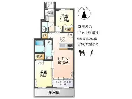 木曽川町玉ノ井字大縄場八ノ切アパート(2LDK/1階)の間取り写真