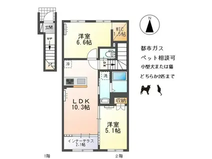 木曽川町玉ノ井字大縄場八ノ切アパート(2LDK/2階)の間取り写真