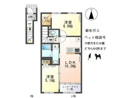 木曽川町玉ノ井字大縄場八ノ切アパート(2LDK/2階)の間取り写真