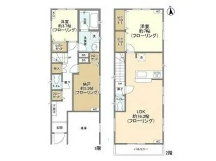 東京都三田線 西台駅 徒歩10分 2階建 築4年(2SLDK)の間取り写真