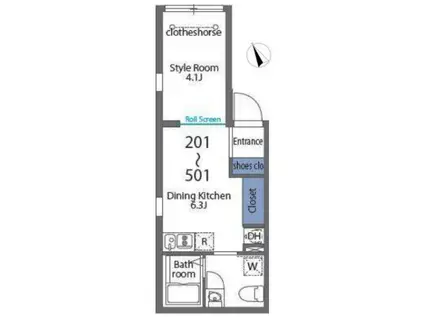 SUERTE亀戸(1DK/2階)の間取り写真