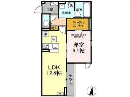 D PAINA 子母口Ⅱ(1LDK/1階)の間取り写真