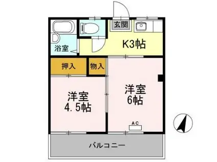 コスモハイツ福生(2K/1階)の間取り写真