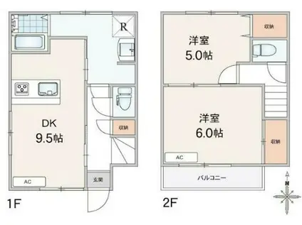 東京地下鉄南北線 王子神谷駅 徒歩5分 2階建 築54年(2DK)の間取り写真
