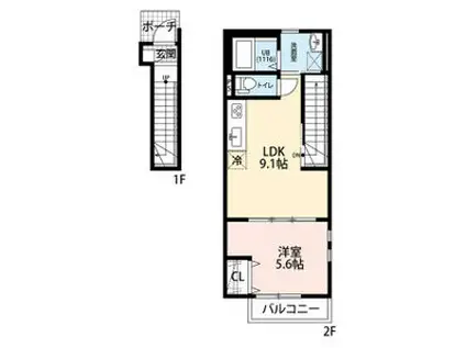 アムール川原田(1LDK/2階)の間取り写真