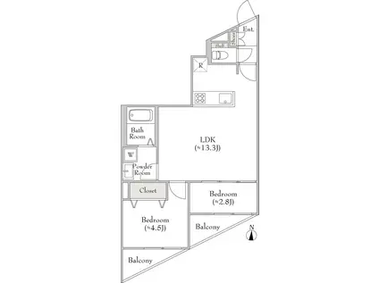 ルミークアン用賀(2LDK/5階)の間取り写真