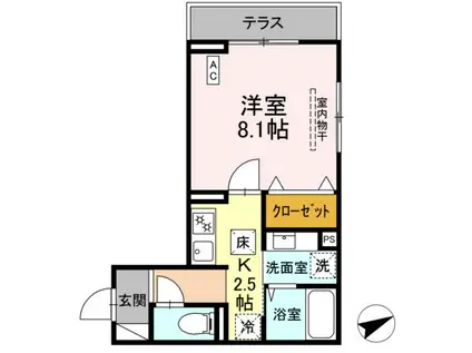 CHATEAU AVENIR 調布(1K/1階)の間取り写真