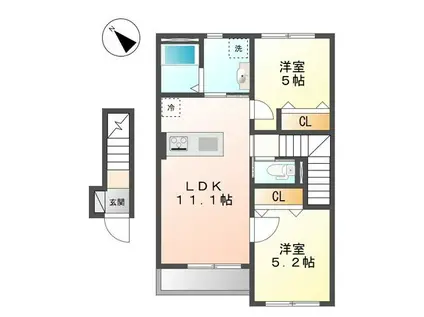 ディアベルジュ(2LDK/2階)の間取り写真