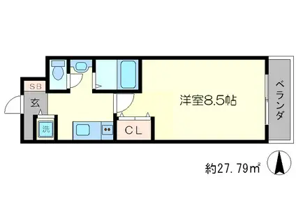 CASAGRAN洛西(1K/5階)の間取り写真