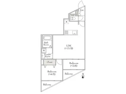 ルミークアン用賀(2LDK/1階)の間取り写真
