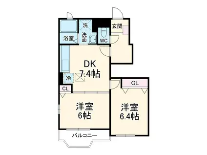 フローストⅣ(2DK/1階)の間取り写真