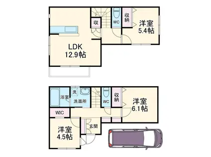 京成電鉄松戸線 八柱駅 徒歩9分 2階建 築1年(3LDK)の間取り写真