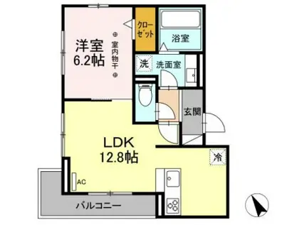 カーム元八事(1LDK/2階)の間取り写真