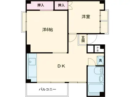 サンパティオ田柄(2DK/3階)の間取り写真