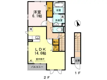 サウスユーコート(1LDK/2階)の間取り写真