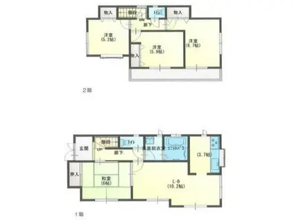 東武伊勢崎・大師線 一ノ割駅 徒歩21分 2階建 築22年(4LDK)の間取り写真