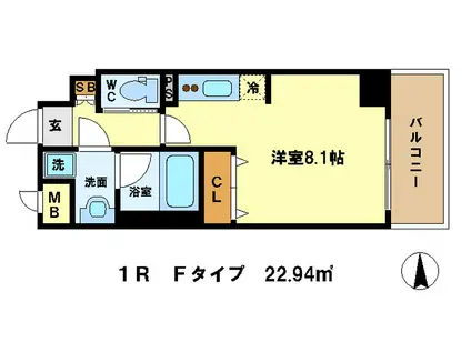 ベラジオ五条堀川Ⅲ(1K/1階)の間取り写真