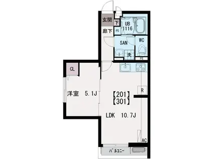イクシオ南篠崎(1LDK/3階)の間取り写真