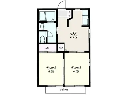 ジョカトーレ A棟(2DK/2階)の間取り写真