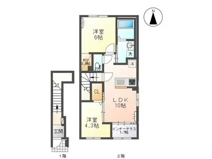 森本2丁目アパートⅢ(2LDK/2階)の間取り写真