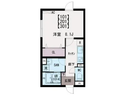 イクシオ島根(1K/1階)の間取り写真