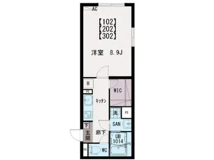 イクシオ島根(1K/2階)の間取り写真