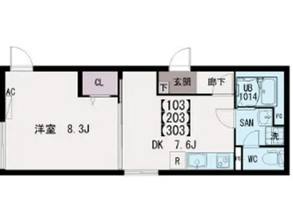 イクシオ島根(1DK/2階)の間取り写真