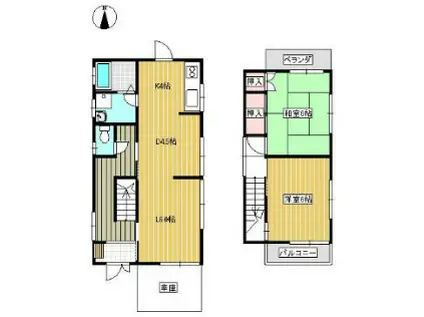 南武線 中野島駅 徒歩16分 2階建 築48年(2LDK)の間取り写真