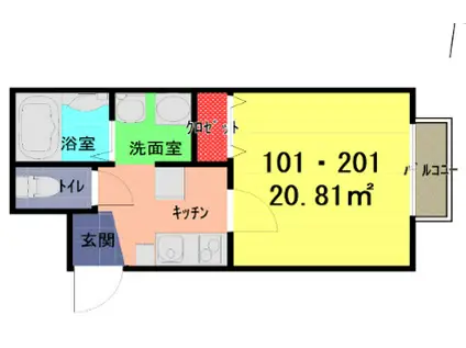 グランピア一ノ割(1K/1階)の間取り写真