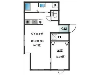 HANA王子(1LDK/3階)の間取り写真